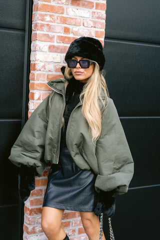 Mocha Puffer Coat Khaki