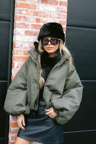 Mocha Puffer Coat Khaki