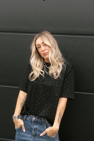 Nila T-shirt Strass Black
