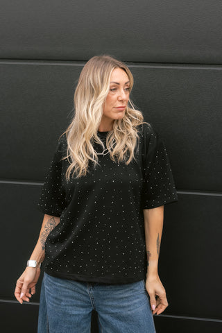 Nila T-shirt Strass Black