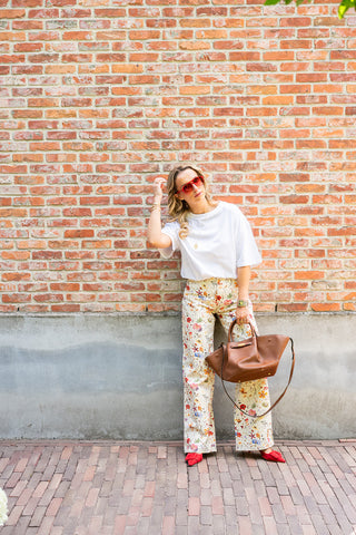 Rosi Flower Trousers Cream