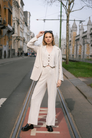 Rus Pinstripe Trousers Cream
