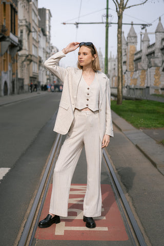 Rus Pinstripe Trousers Cream