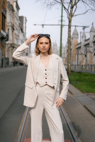 Rus Pinstripe Trousers Cream