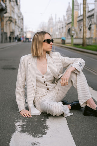 Rus Pinstripe Trousers Cream