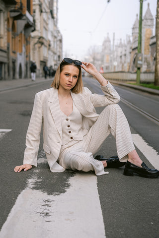 Rus Pinstripe Trousers Cream