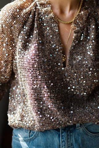 Serena Sequin Top Brown