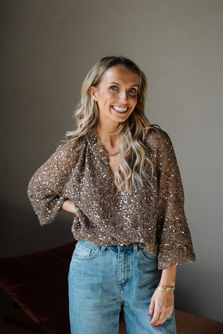 Serena Sequin Top Brown
