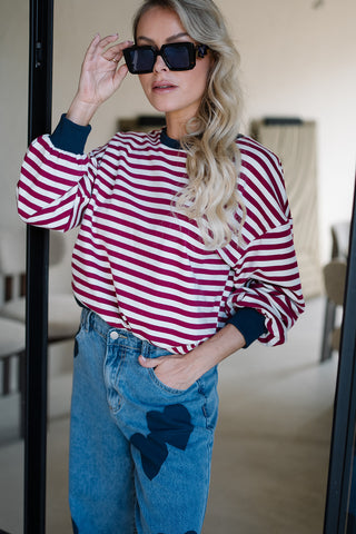 Yard Striped Sweater Burgundy