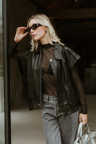 Lorelai Sleeveless Bomber Black